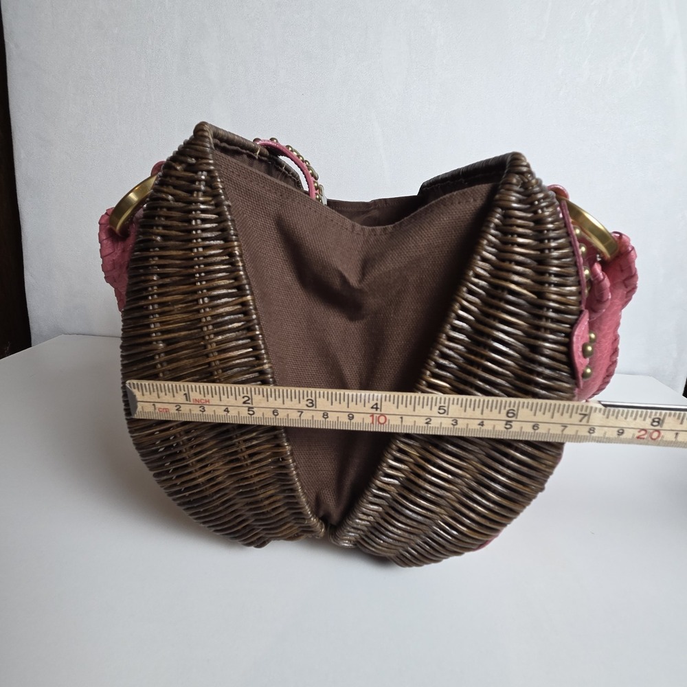 VTG Isabella Fiore Pink Leather Wicker Satchel Studded Trim Boho Handbag Rare - Picture 14 of 16